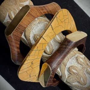 Artist Couture Natural Wood and Gold Bracelets